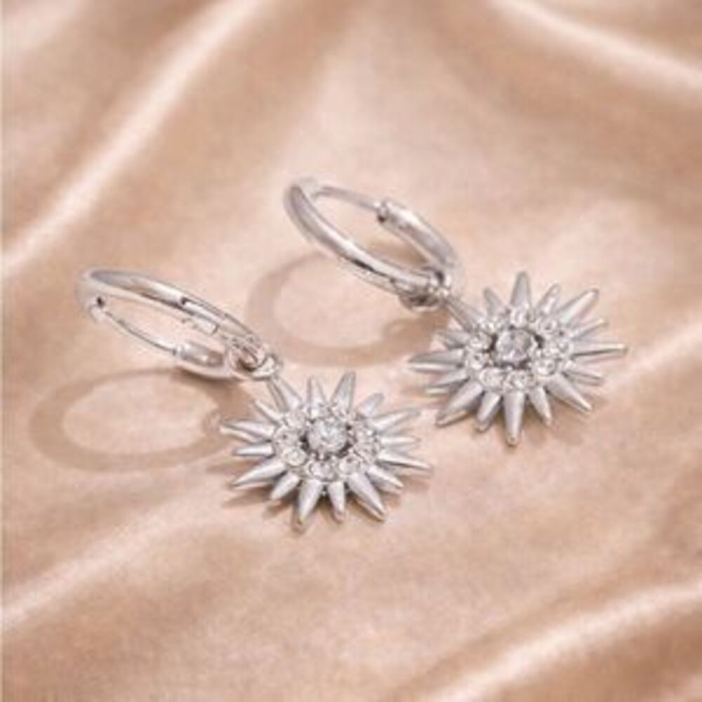 Sunburst Stainless Steel Waterproof Hoop Earrings
